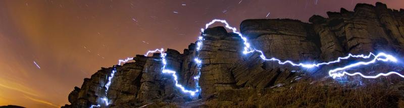 Climbers on a Peak District gritstone crag